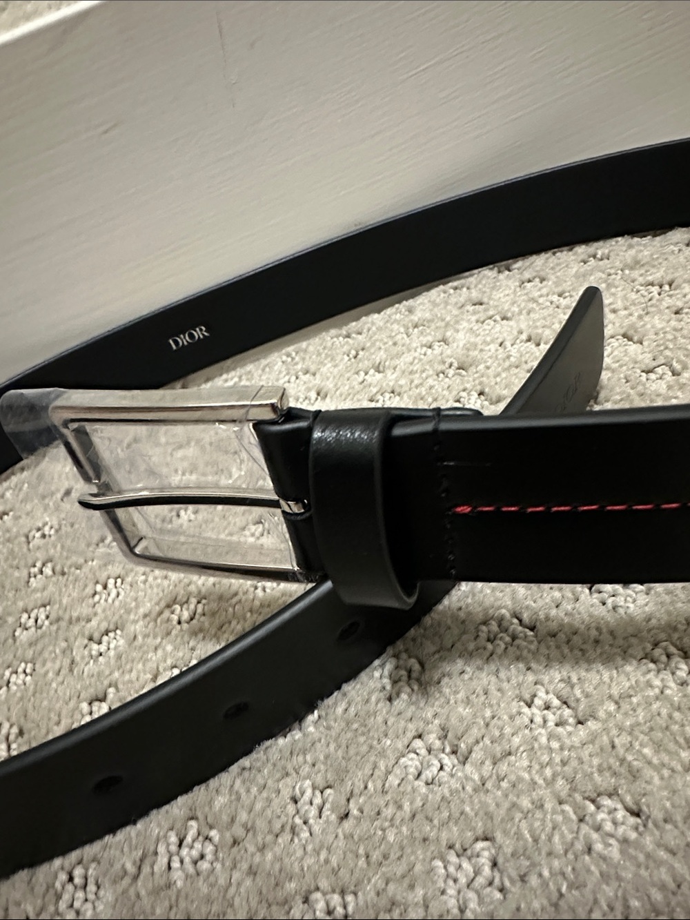 Dior Homme Black Leather Belt Silver Buckle